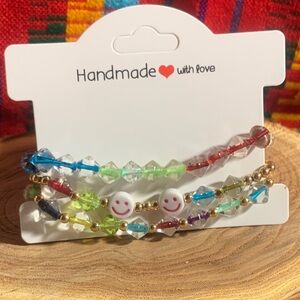 Handmade Glass Beaded Bracelet Set Elastic Stretch 7”